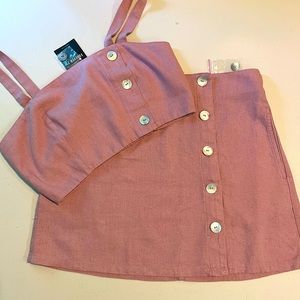 NWT NEVER WORN 2 PIECE SET FOREVER 21 w OFF CENTER BUTTONS in DUSTY PINK medium